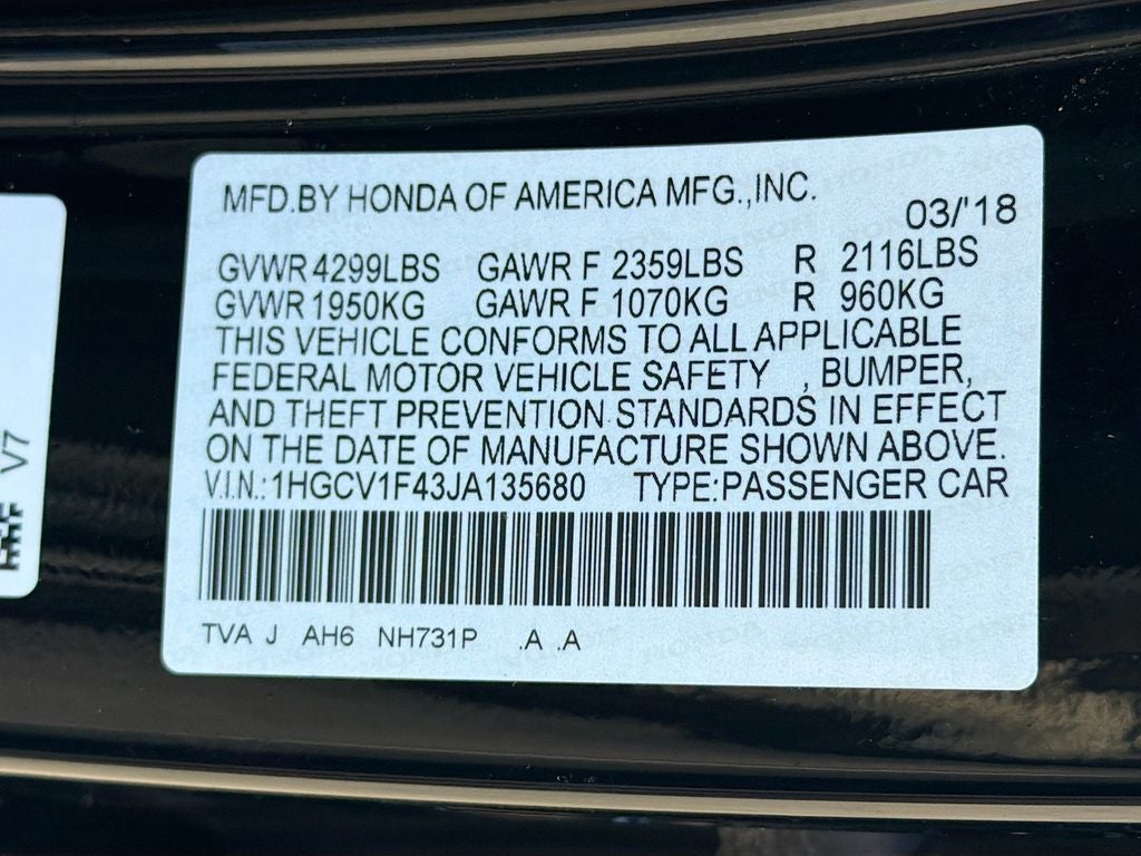 2018 Honda Accord EX 1.5T